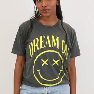 LULUSIMONSTUDIO  Dream On X-Smiley Garment Dye Oversized Tee